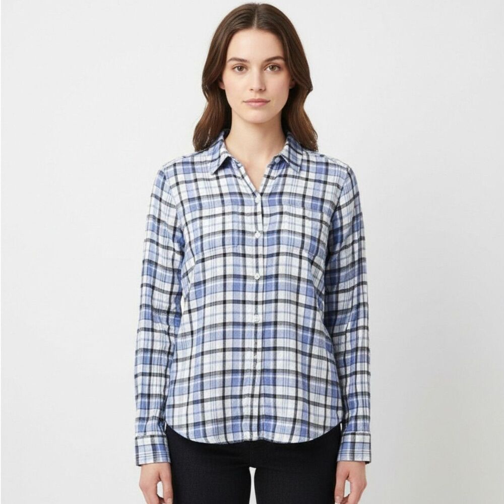 Splendid Blue & White Plaid Split-Back Button Front Shirt Size Medium